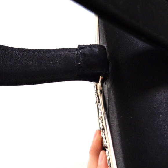 Daniel Swarovski Paris Cage Evening Bag Black Satin and Baguette Rhinestones - Picture 7 of 10